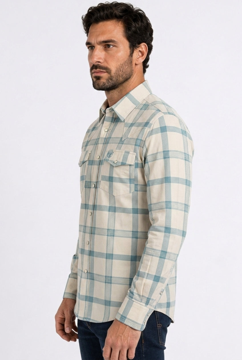 beige plaid western shirt men platini detail