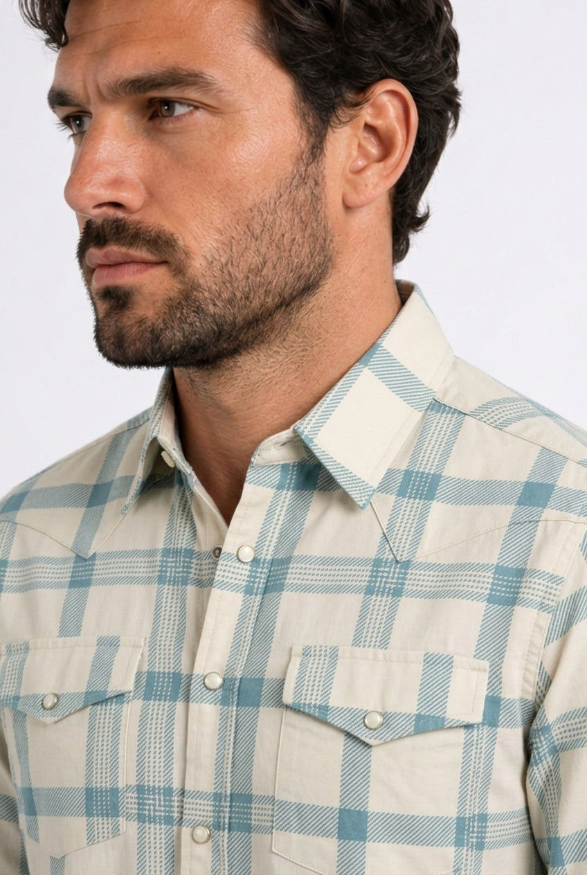 beige plaid western shirt men platini detail-2