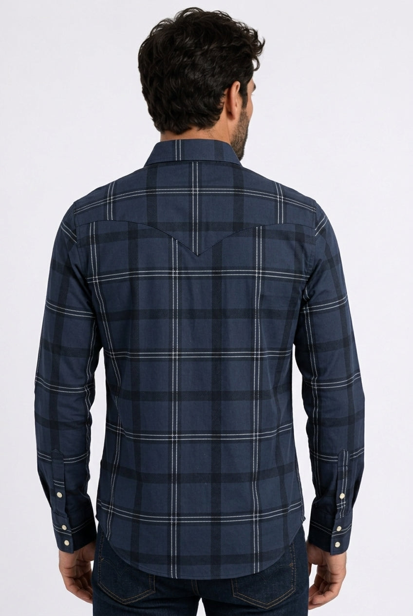 navy plaid western shirt men platini back