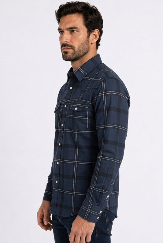 navy plaid western shirt men platini detail