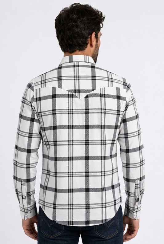 white plaid western shirt men platini back