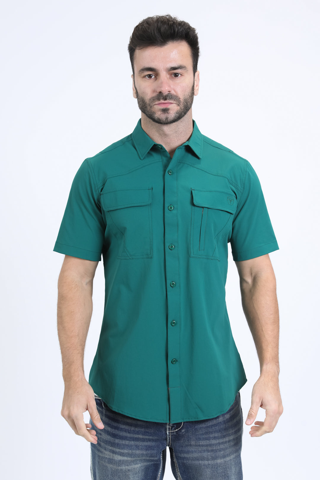 green portage performance shirt men platini front