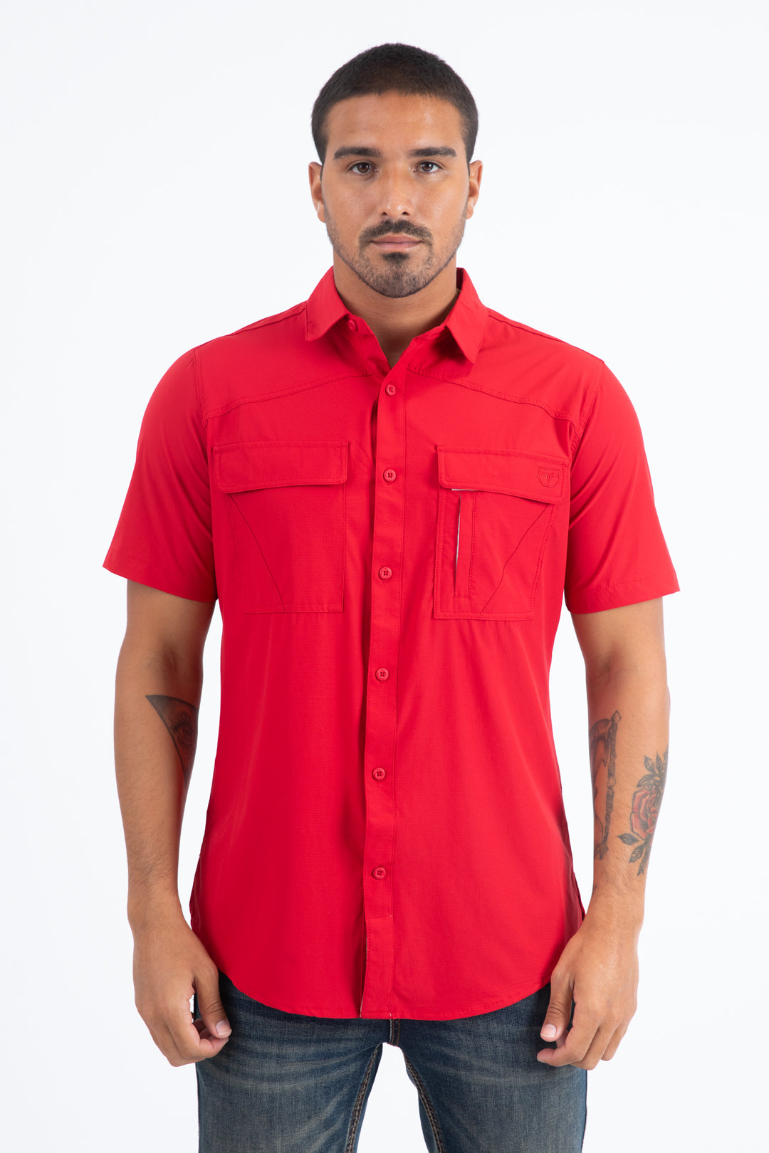 red portage performance shirt men platini front