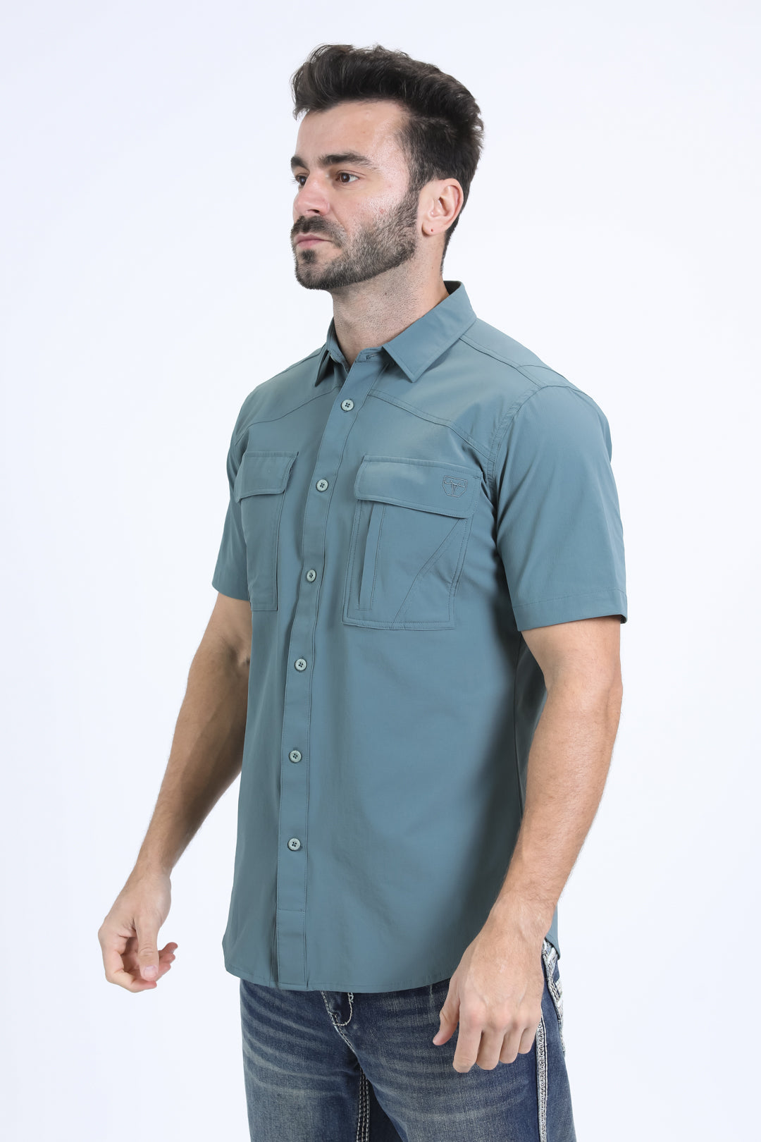 slate green portage performance shirt men platini side