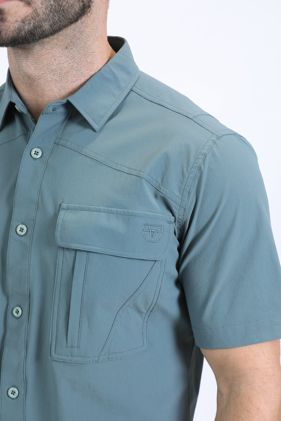 slate green portage performance shirt men platini detail