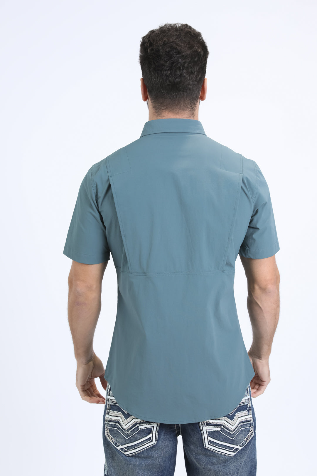 slate green portage performance shirt men platini back