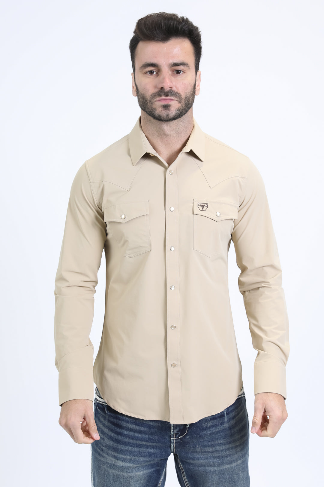 beige prewitt western long sleeve shirt men platini front