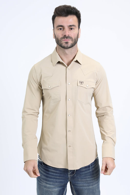 beige prewitt western long sleeve shirt men platini front