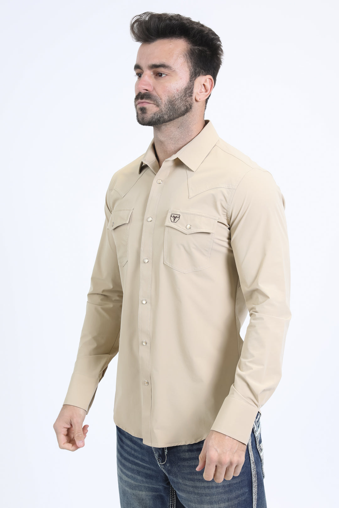beige prewitt western long sleeve shirt men platini back