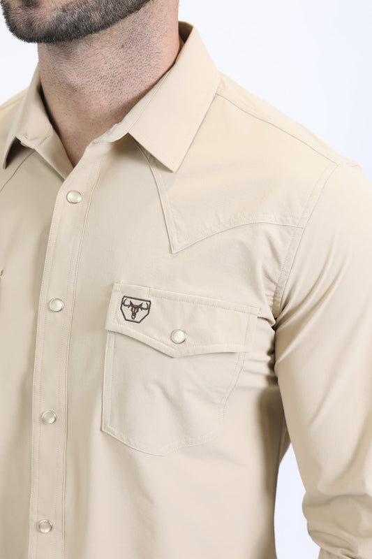 beige prewitt western long sleeve shirt men platini detail