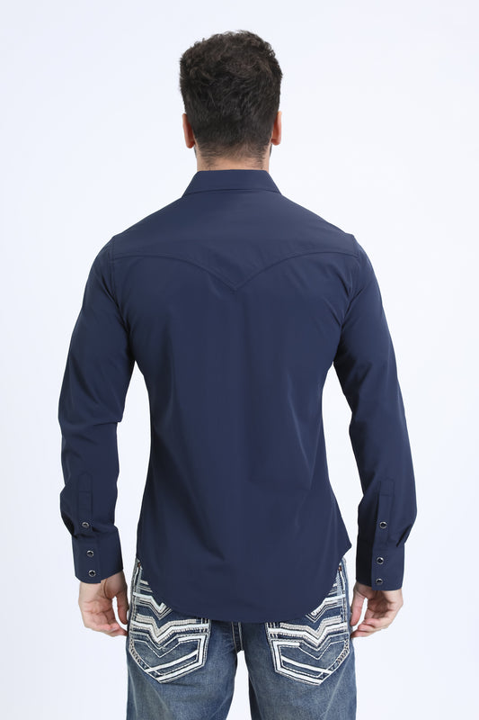 navy prewitt western long sleeve shirt men platini back