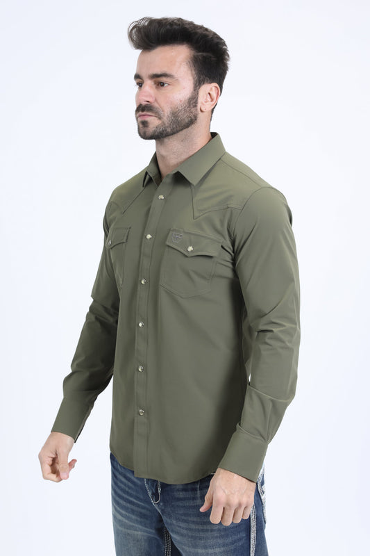 olive prewitt western long sleeve shirt men platini side