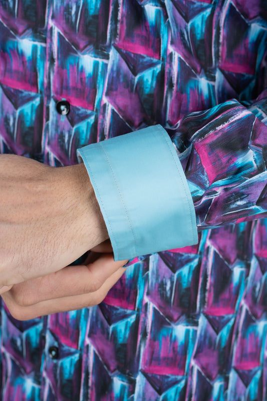 satin print long sleeve shirt platini detail