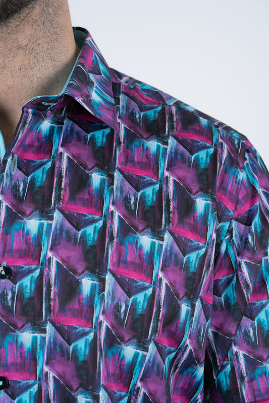 satin print long sleeve shirt platini detail