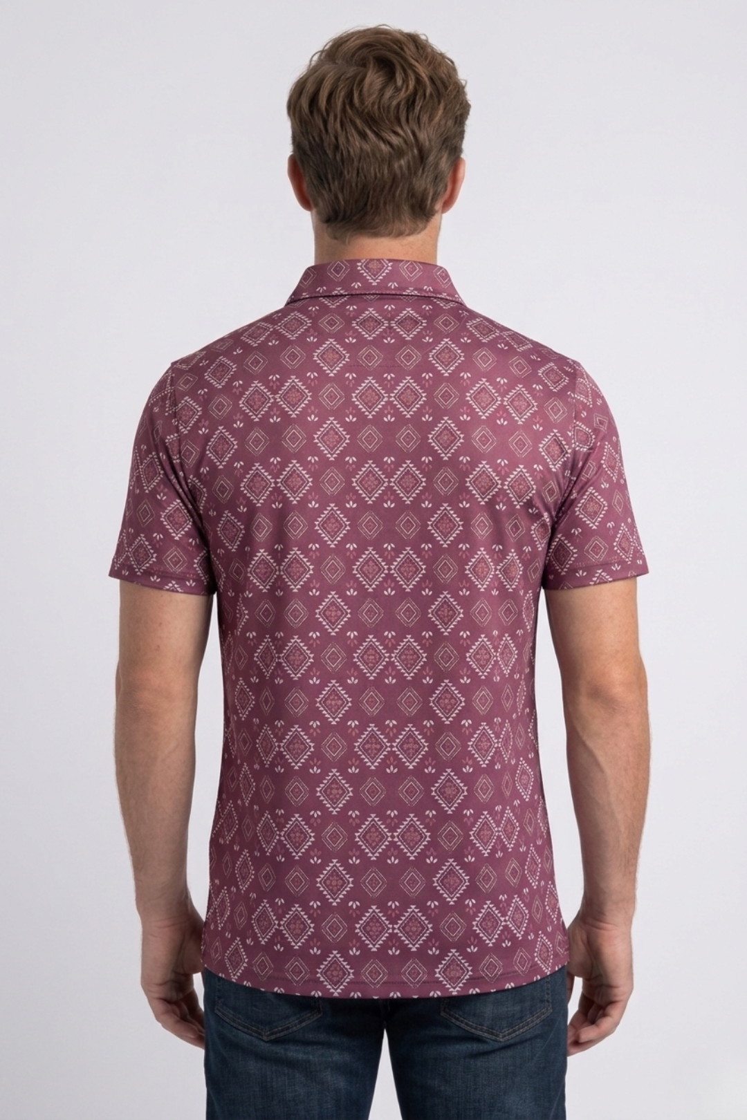 red aztec geometric performance polo men platini back