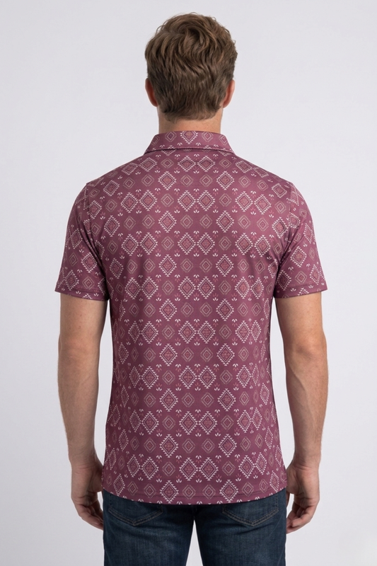 red micro aztec performance polo men platini close-up