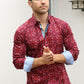 Small Print Satin Cotton/Spandex Long Sleeve Shirt