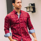 Small Print Satin Cotton/Spandex Long Sleeve Shirt