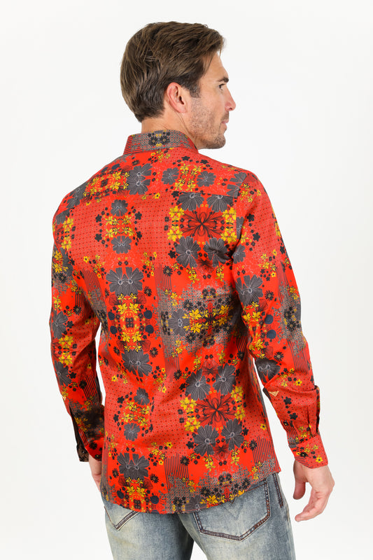 red abstract art print shirt men platini back