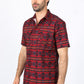 Man wearing a red western aztec performance shirt side