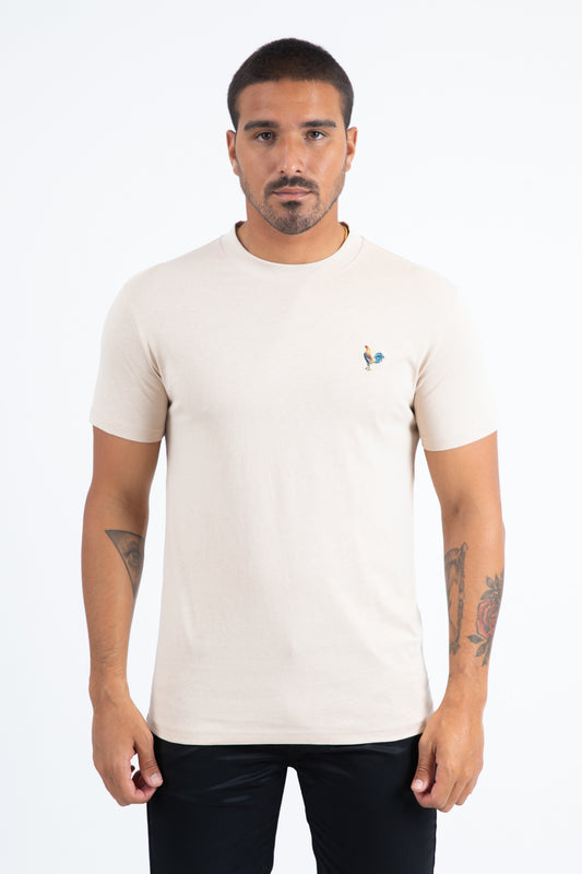 Men's Rooster Logo Cotton Beige T-Shirt