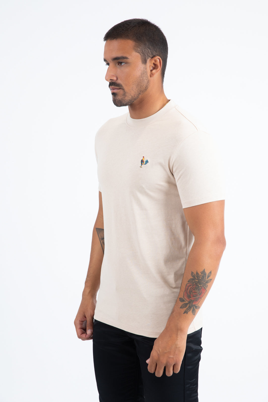 Men's Rooster Logo Cotton Beige T-Shirt