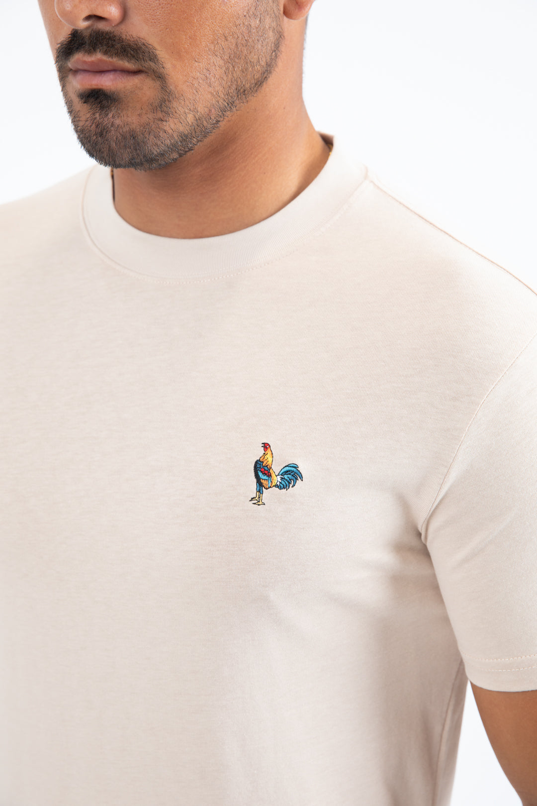 Men's Rooster Logo Cotton Beige T-Shirt