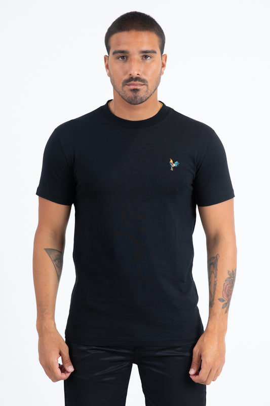 Men's Rooster Logo Cotton Black T-Shirt