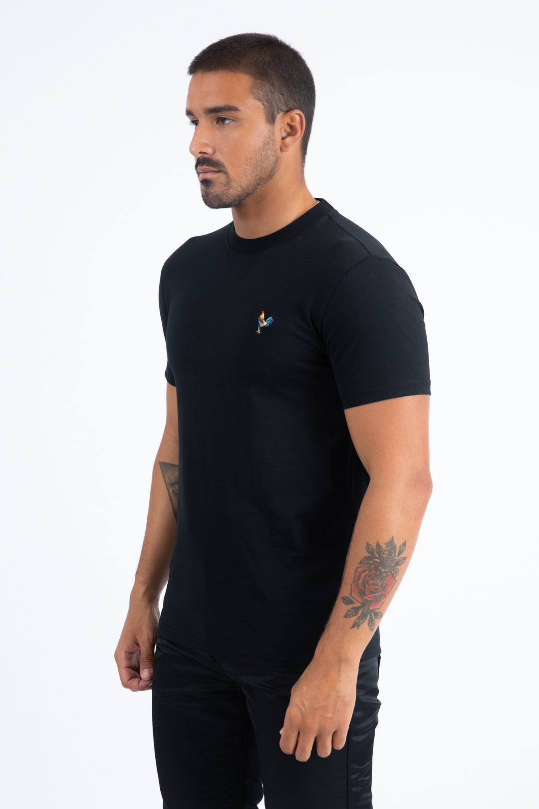 Men's Rooster Logo Cotton Black T-Shirt