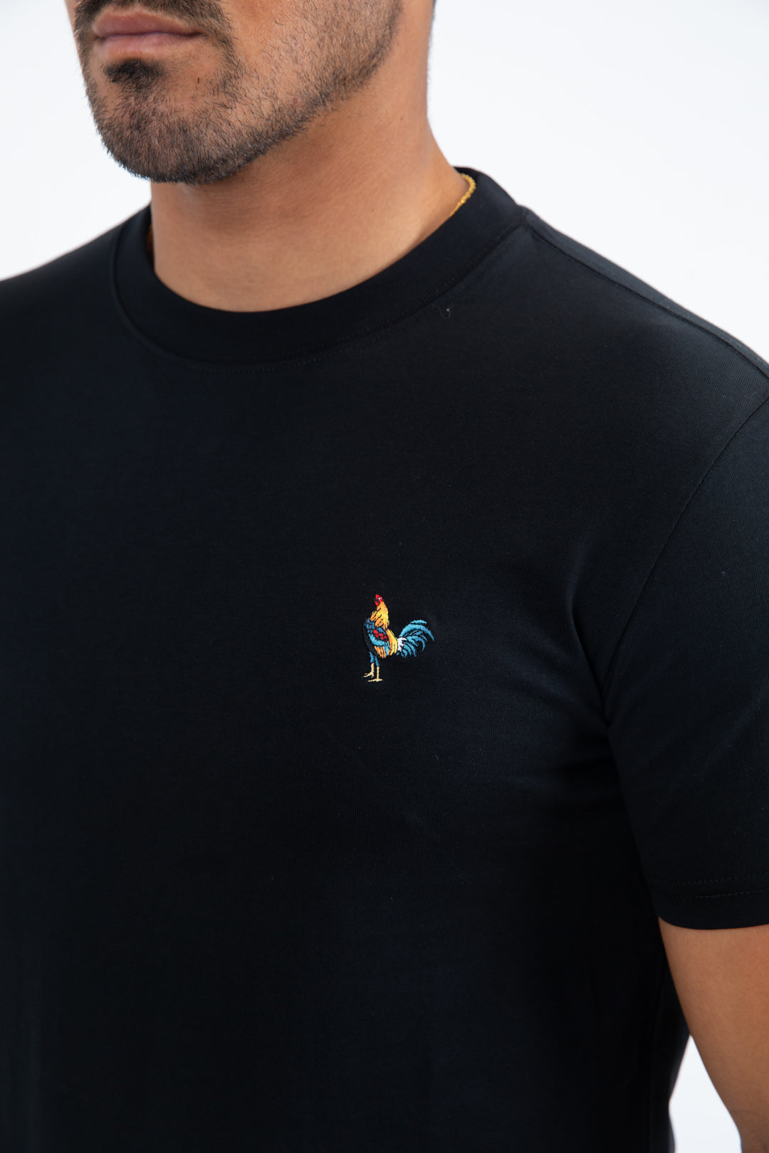 Men's Rooster Logo Cotton Black T-Shirt