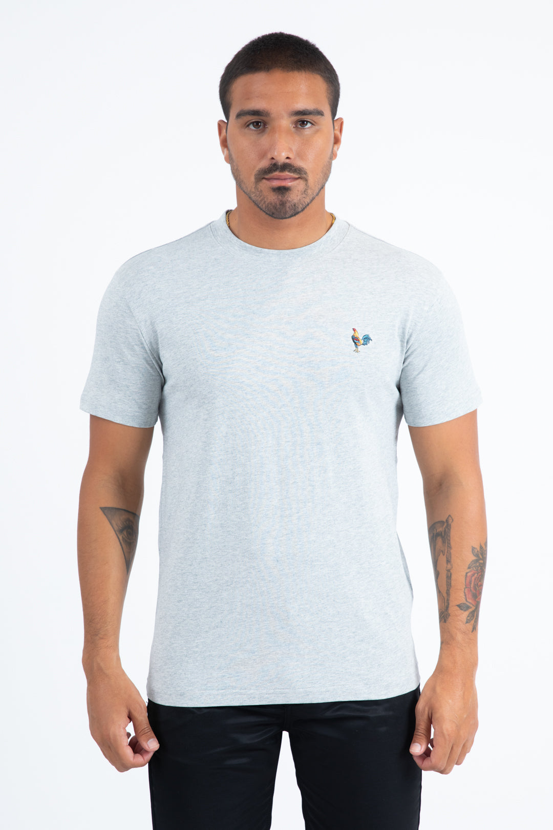 Men's Rooster Logo Cotton Gray T-Shirt