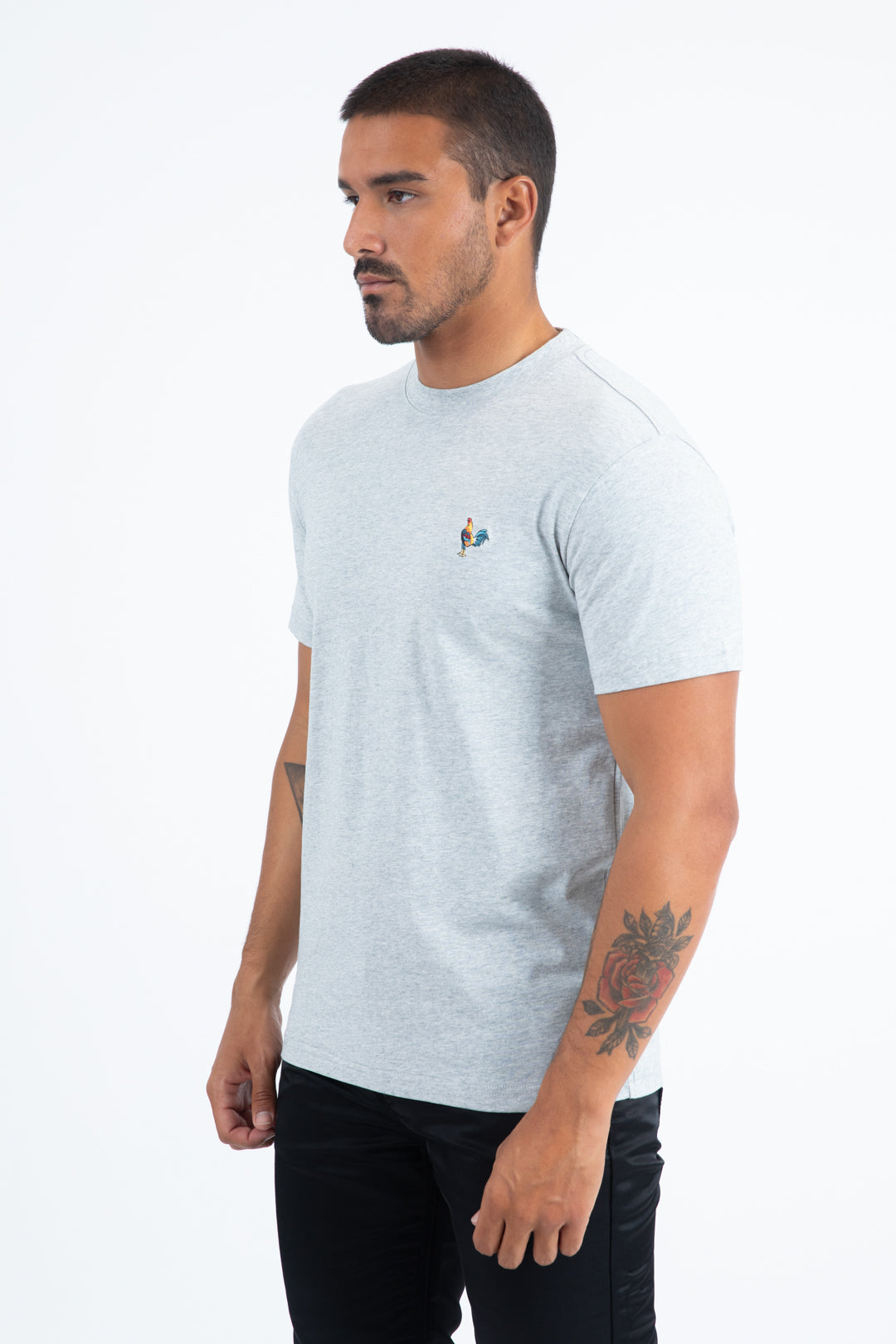 Men's Rooster Logo Cotton Gray T-Shirt