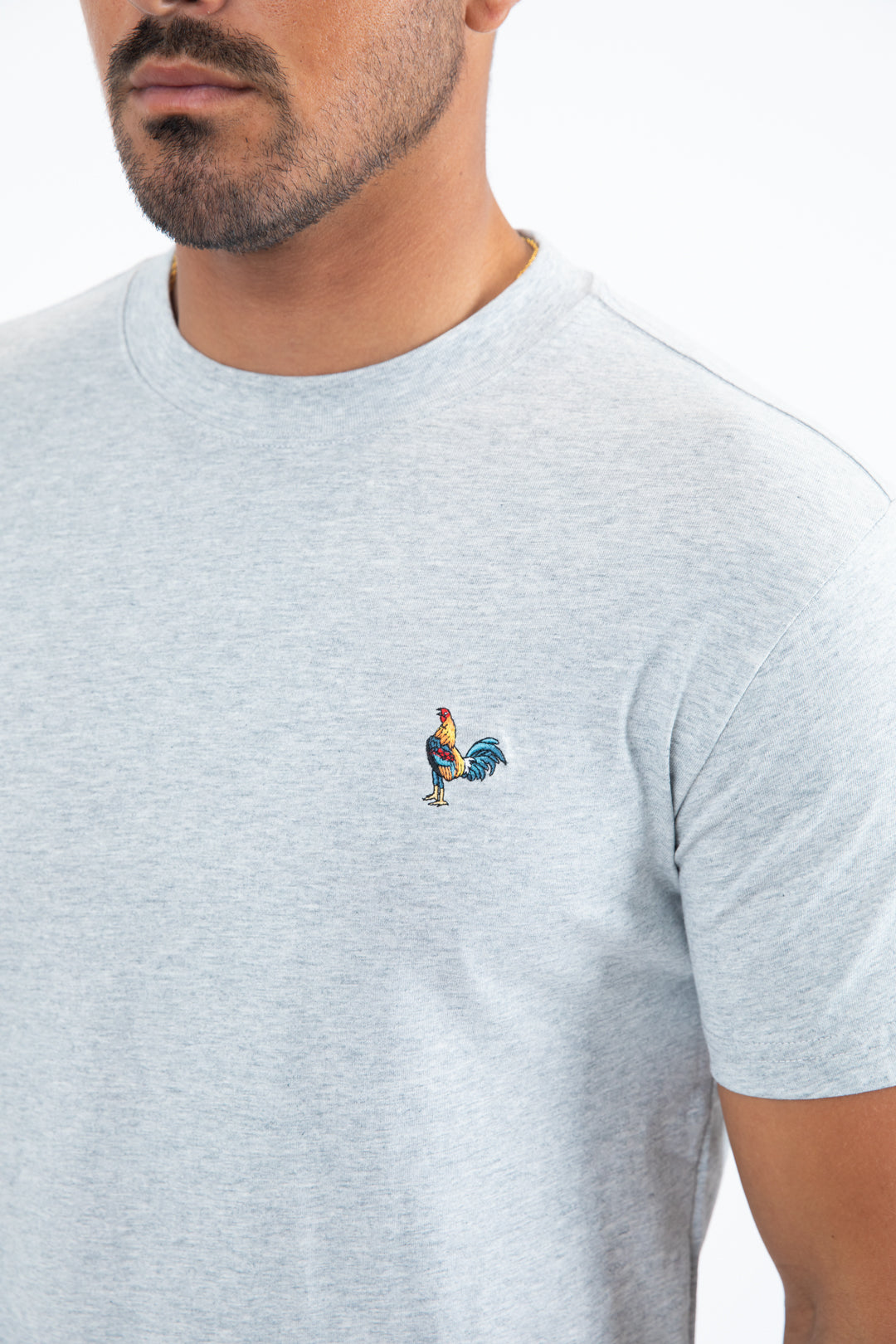Men's Rooster Logo Cotton Gray T-Shirt