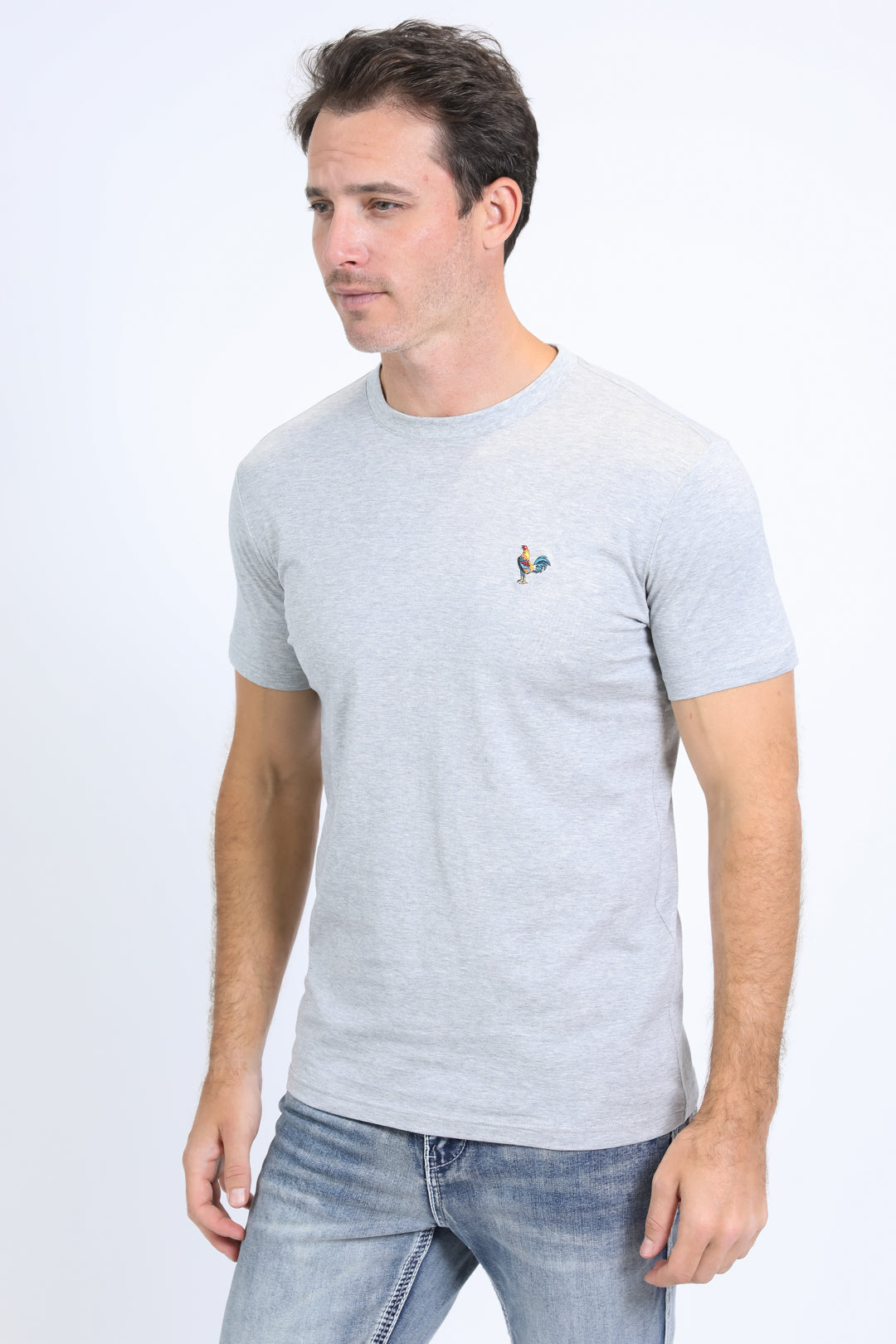 Men's Rooster Logo Cotton Gray T-Shirt