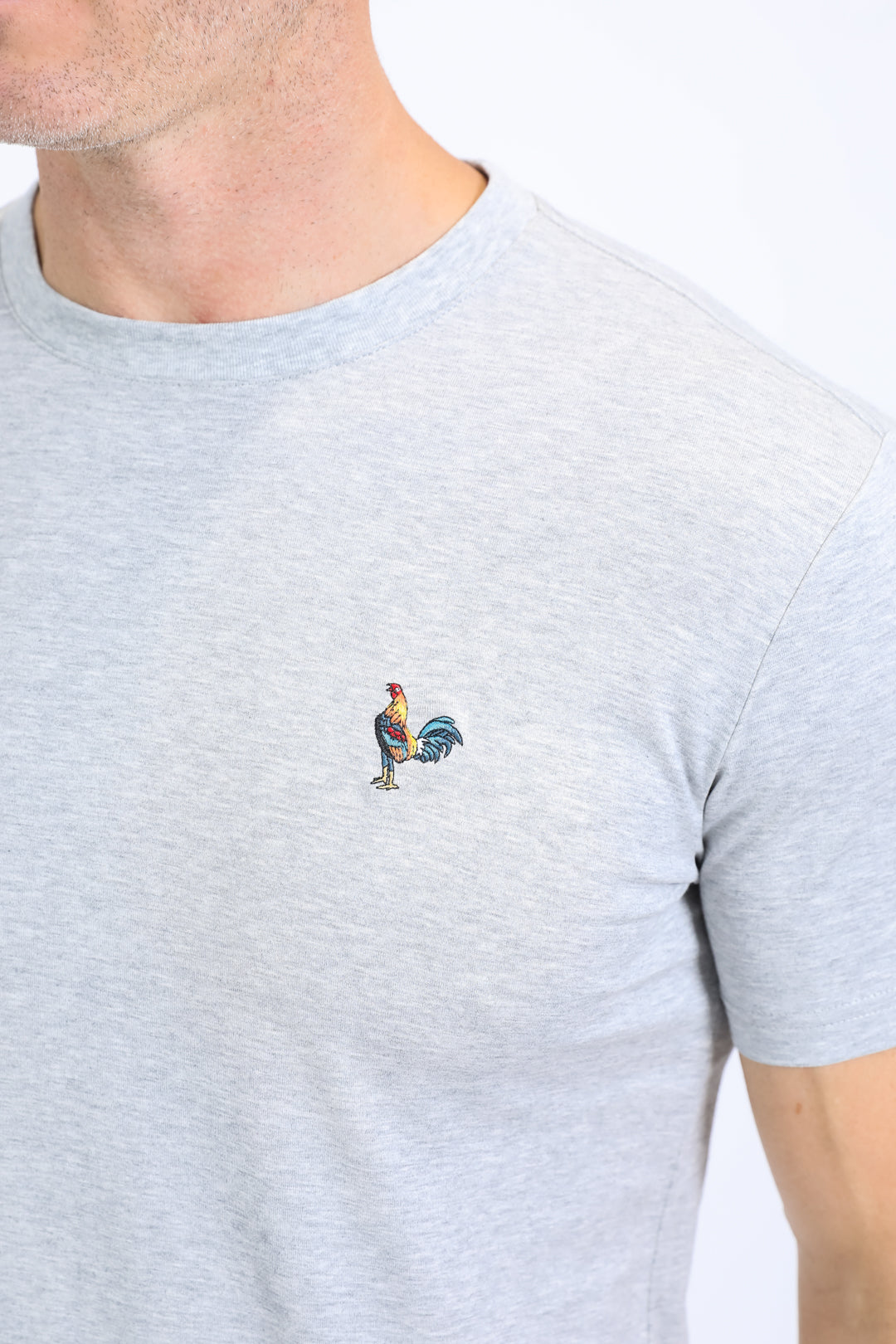 Men's Rooster Logo Cotton Gray T-Shirt