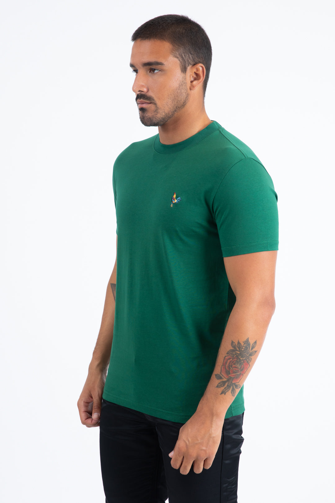Men's Rooster Logo Cotton Green T-Shirt