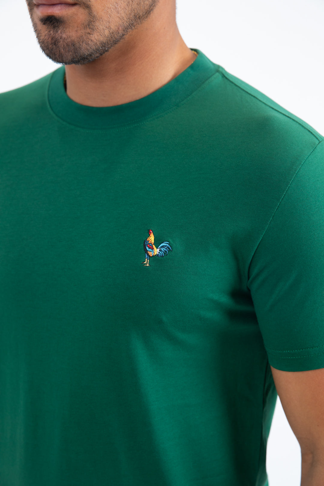 Men's Rooster Logo Cotton Green T-Shirt