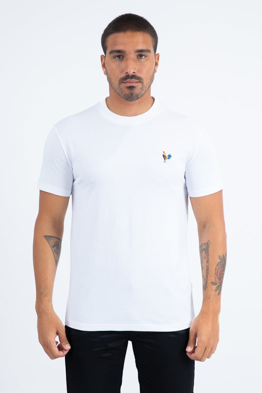 Men's Rooster Logo Cotton White T-Shirt
