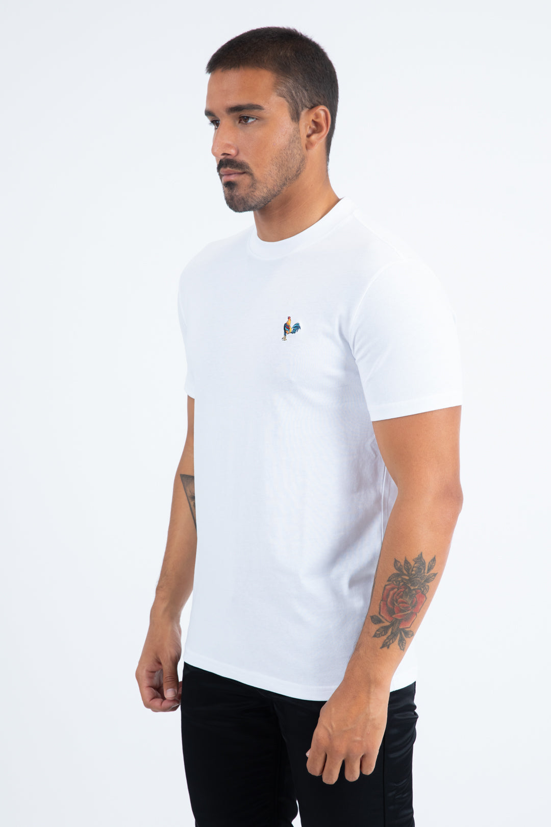 Men's Rooster Logo Cotton White T-Shirt