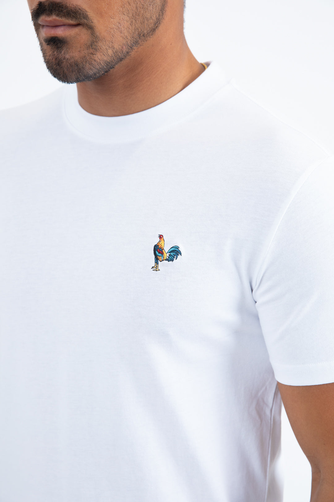 Men's Rooster Logo Cotton White T-Shirt