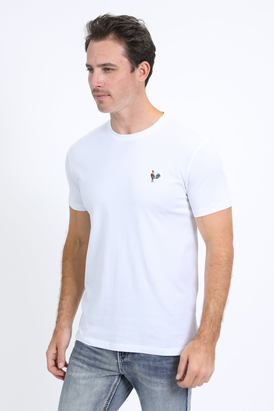 Men's Rooster Logo Cotton White T-Shirt