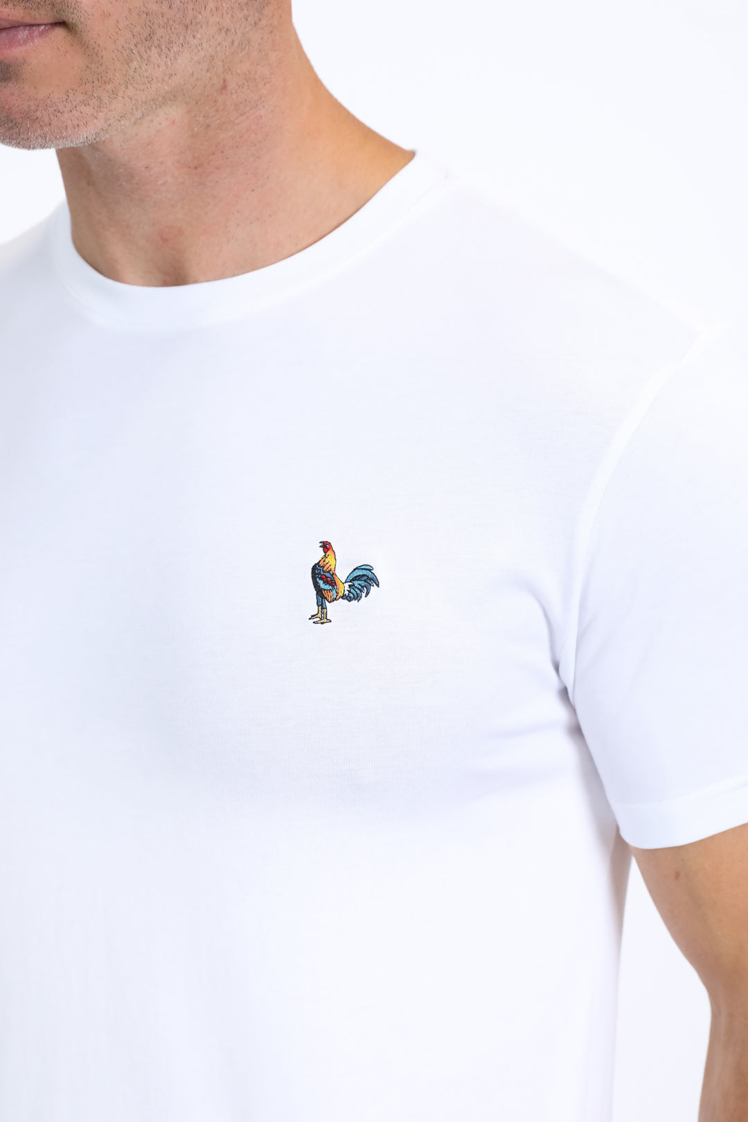 Men's Rooster Logo Cotton White T-Shirt