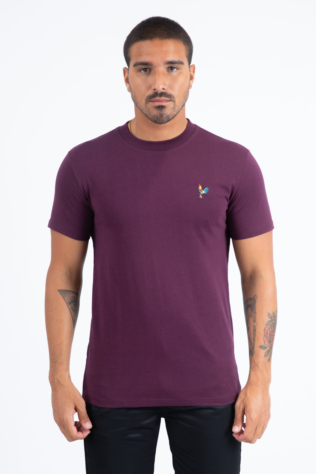 Men's Rooster Logo Cotton Wine T-Shirt