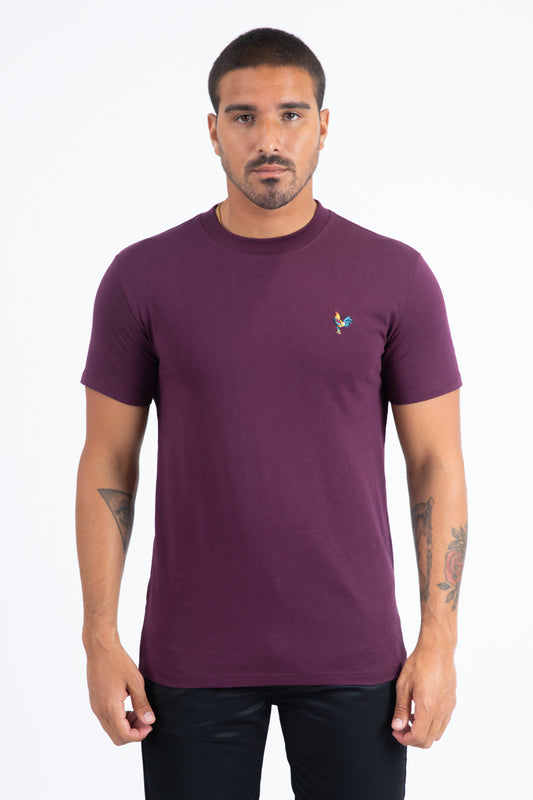 Men's Rooster Logo Cotton Wine T-Shirt