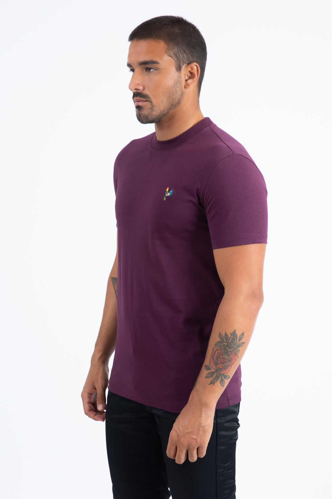 Men's Rooster Logo Cotton Wine T-Shirt