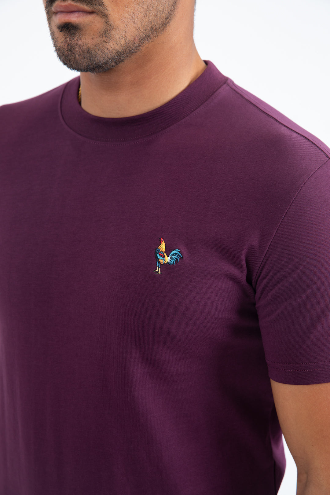 Men's Rooster Logo Cotton Wine T-Shirt