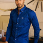 Men’s Single Pocket Logo Modern Fit Stretch Dress Shirt - Royal Blue