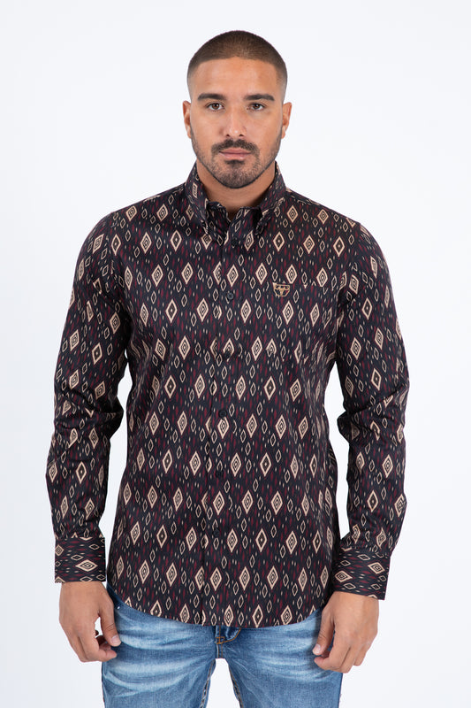 Black Satin Cotton Modern Fit Long Sleeve Shirt Men
