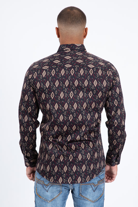 Black Satin Cotton Modern Fit Long Sleeve Shirt Men