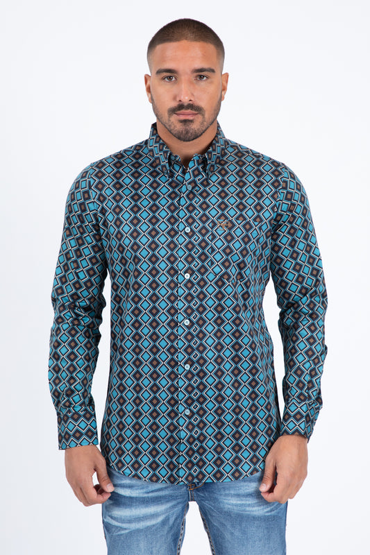 Black Satin Cotton Modern Fit Long Sleeve Shirt Men